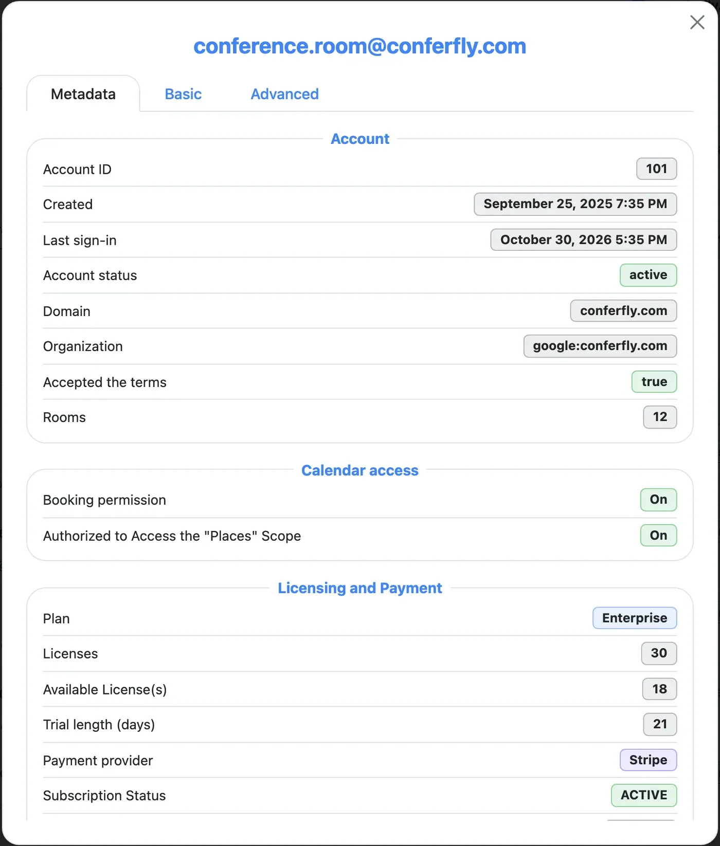 Account details popup