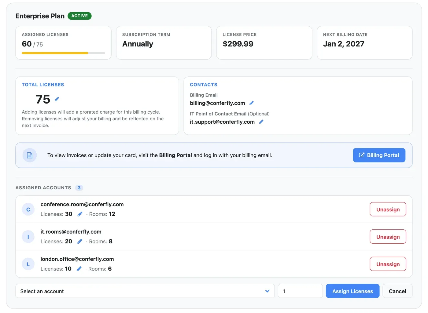 Assigning Enterprise licenses to an account