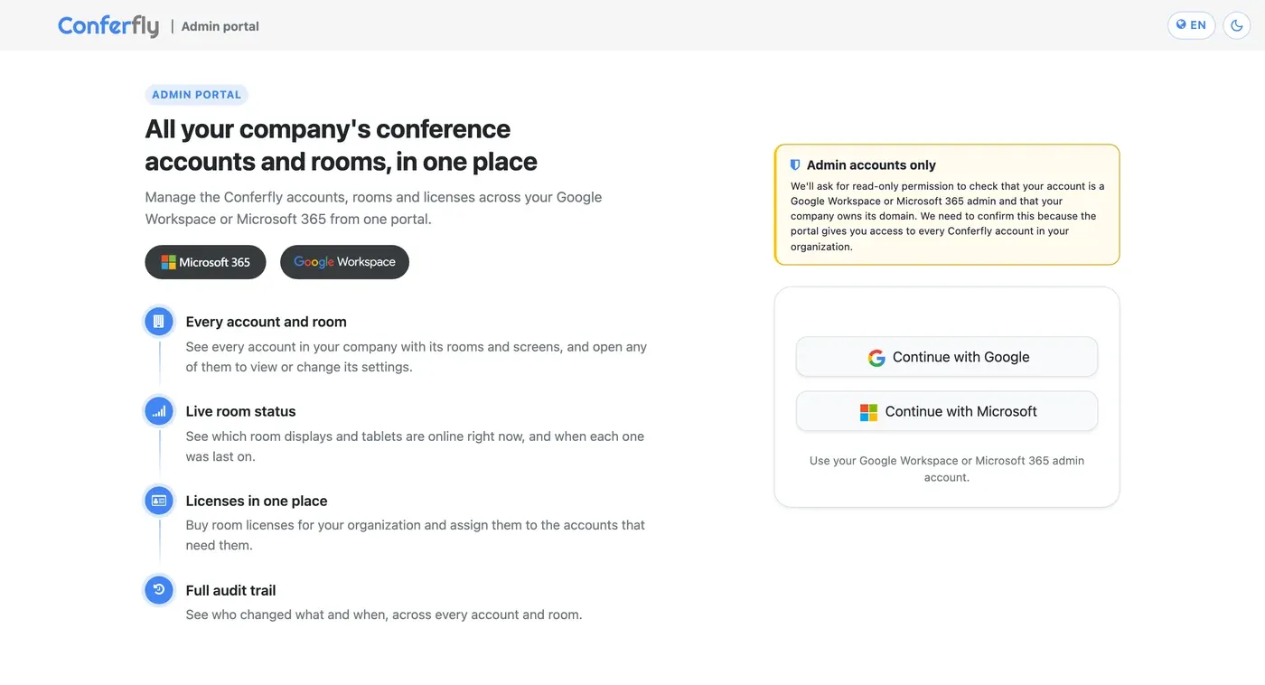 The Conferfly Admin Portal sign-in page