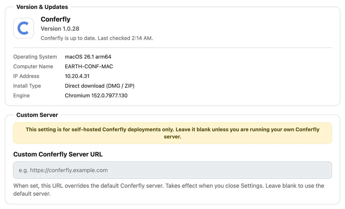 Version and Updates in the Conferfly Desktop App