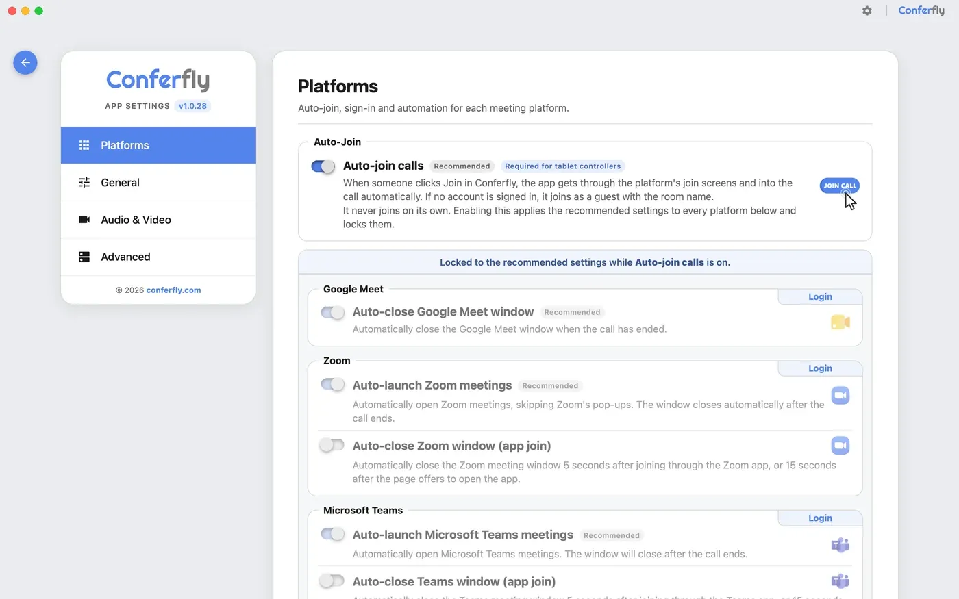 Conferfly Desktop App Settings