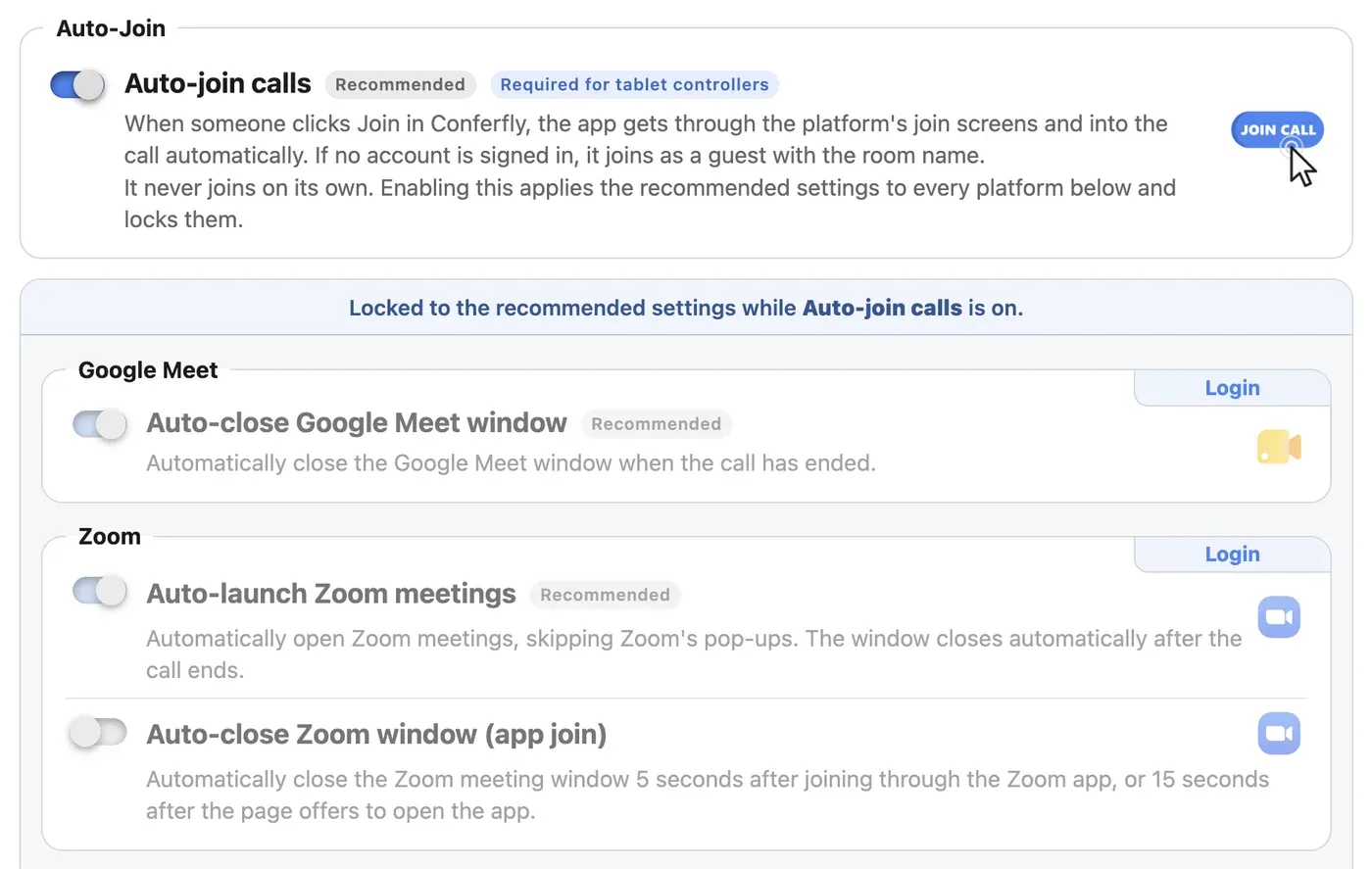 Auto-join calls in the Conferfly Desktop App