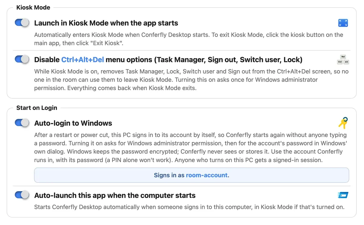Kiosk Mode and Start on Login on Windows
