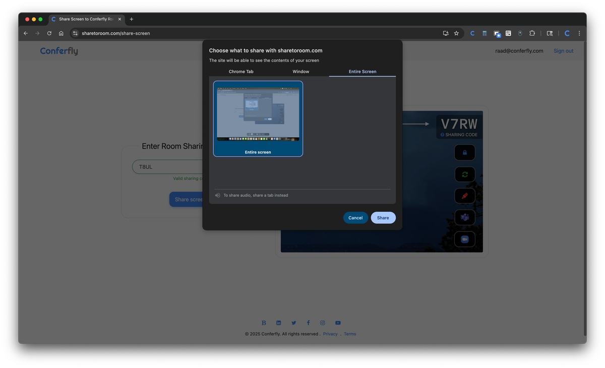 How to Screen Share to a Conferfly Room