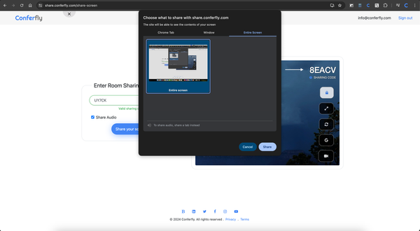 How to Screen Share to a Conferfly Room