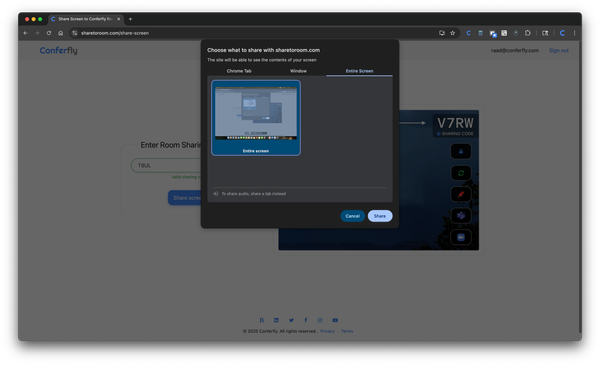 How to Screen Share to a Conferfly Room