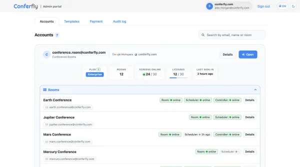 The Conferfly Admin Portal Accounts tab